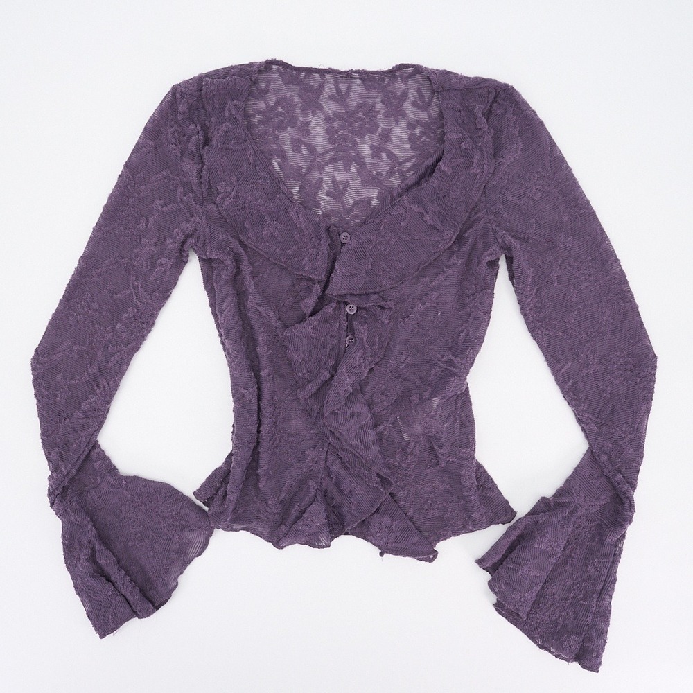 Dazy Dusty Purple Lace Blouse Ruffle Front Bell Sleeves